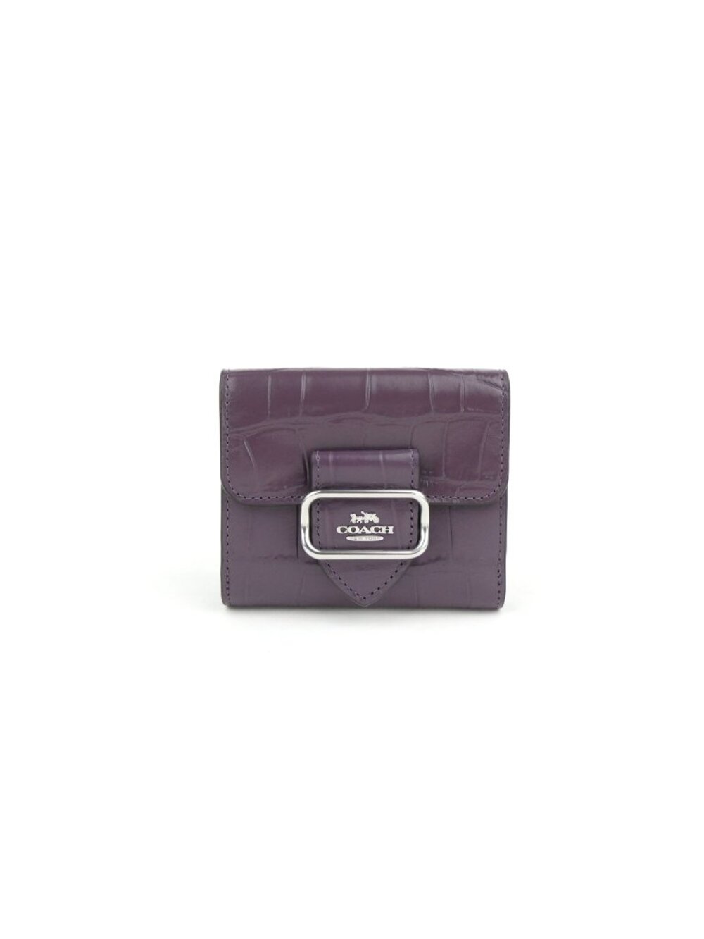Coach‎ Amethyst Croc Embossed Leather Small Bifold Snap Wallet